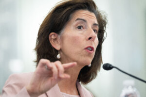 (FILES) US Commerce Secretary Gina Raimondo testifies during the Senate Commerce, Science, and Transportation hearing to examine CHIPS and science implementation and oversight, on Capitol Hill in Washington, DC, on October 4, 2023. US Commerce Secretary Gina Raimondo expressed confidence February 26, 2024 that the country can house the entire silicon supply chain for making advanced chips, including tech that is key for artificial intelligence. (Photo by SAUL LOEB/AFP).