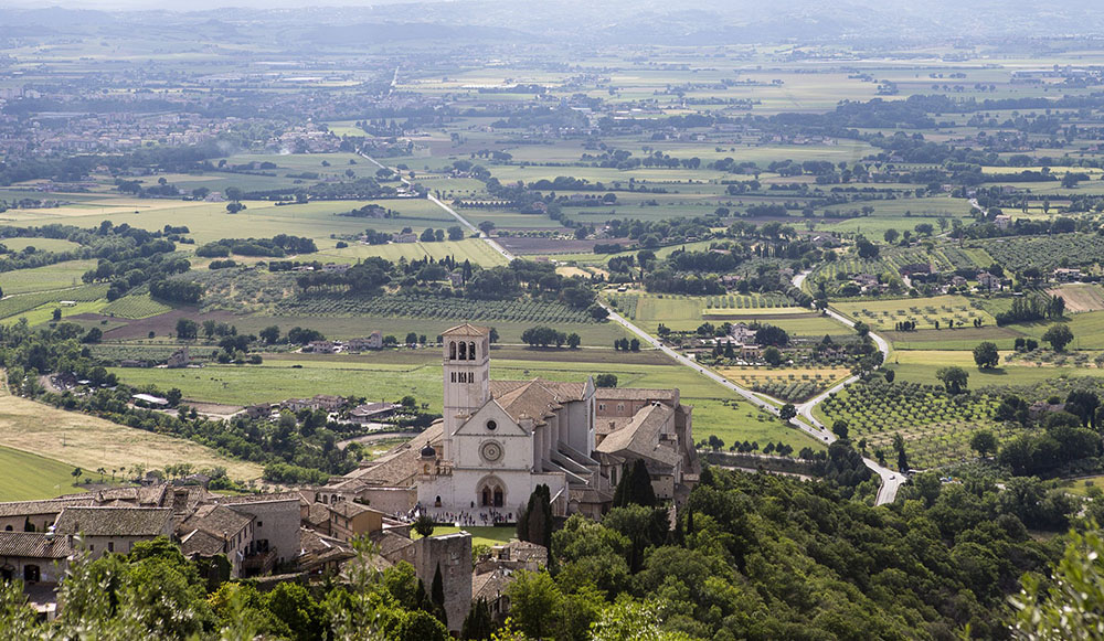 The Basilica of St. Francis of Assisi is seen from the Rocca Maggiore, a fortress on top of the hill above the town of Assisi, Italy. (CNS/Octavio Duran) The Basilica of St. Francis of Assisi is seen from the Rocca Maggiore, a fortress on top of the hill above the town of Assisi, Italy. (CNS/Octavio Duran)