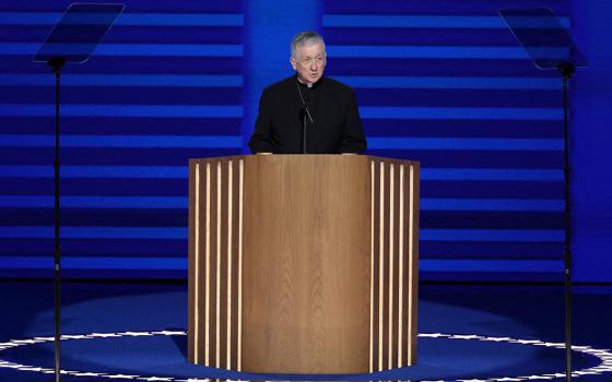 Cardinal Blase Cupich of Chicago delivers the invocation at the United Center, on Aug. 19, Day 1 of the Democratic National Convention in Chicago. (OSV News photo/Reuters/Mike Segar)