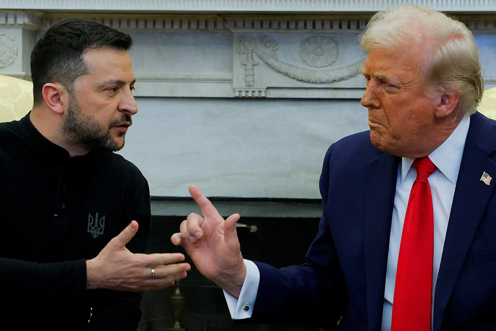 Zelenskyy and Trump Ukrainian President Volodymyr Zelenskyy, left, and U.S. President Donald Trump, right, have a heated exchange during a meeting in the Oval Office at the White House in Washington Feb. 28, 2025. (OSV News/Reuters/Brian Snyder)