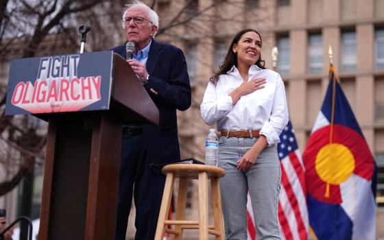 Bernie Sanders and Alexandria Ocasio Cortez at rally