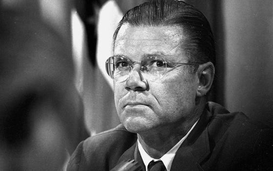 Defense Secretary Robert McNamara is shown during a news conference in Washington, D.C., April 3, 1967. One of Seymour Hersh's articles for the National Catholic Reporter, appearing in the issue dated Jan. 4, 1967, attacked the integrity and credibility of Defense Secretary Robert McNamara. (AP photo)