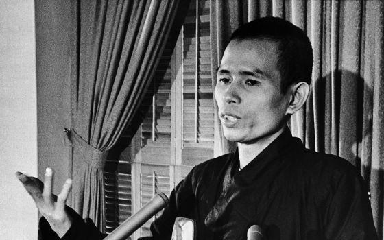 Thích Nhất Hạnh speaks at a news conference in Washington, D.C., on June 3, 1966. (AP/Washington Star)