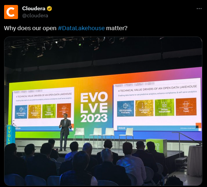 Priyank Patel, VP, product management at Cloudera explaining the company's data lakehouse architecture.